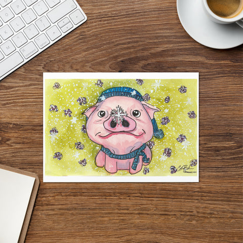 Greeting card- Pigs First Snow