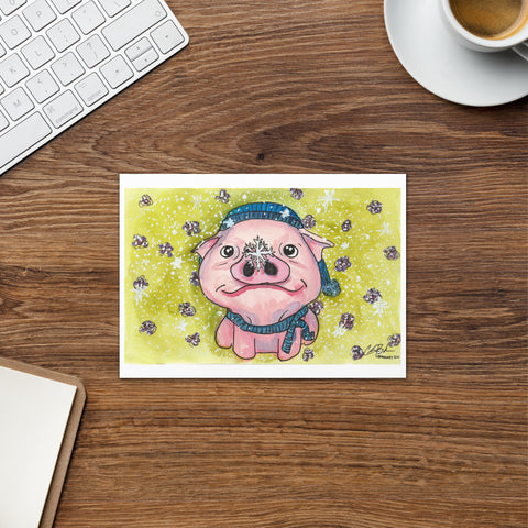 Greeting card- Pigs First Snow