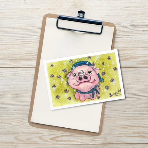 Postcard- Pigs First Snow