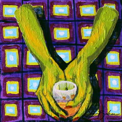 Print-Square 4- Green Hands and Glass