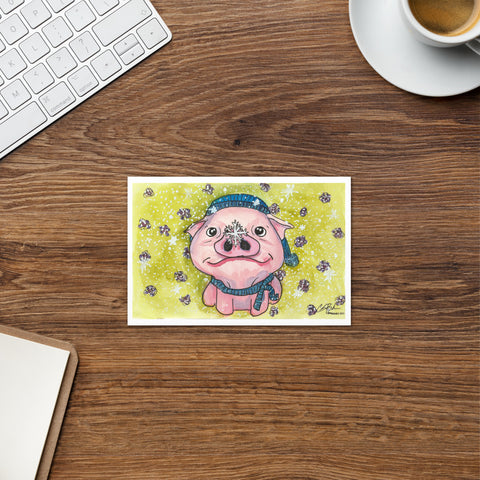 Greeting card- Pigs First Snow