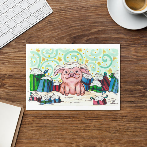 Greeting card- Pig and Gifts