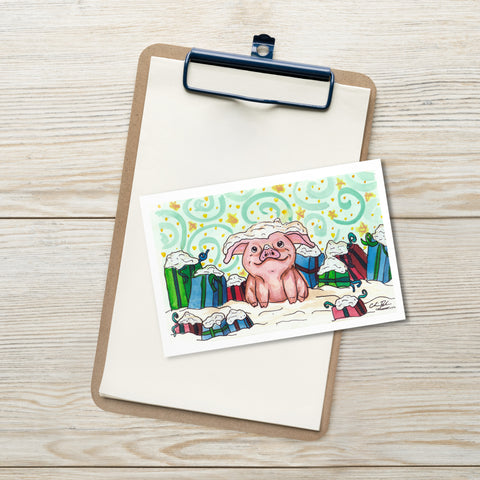 Postcard- Pig and Gifts